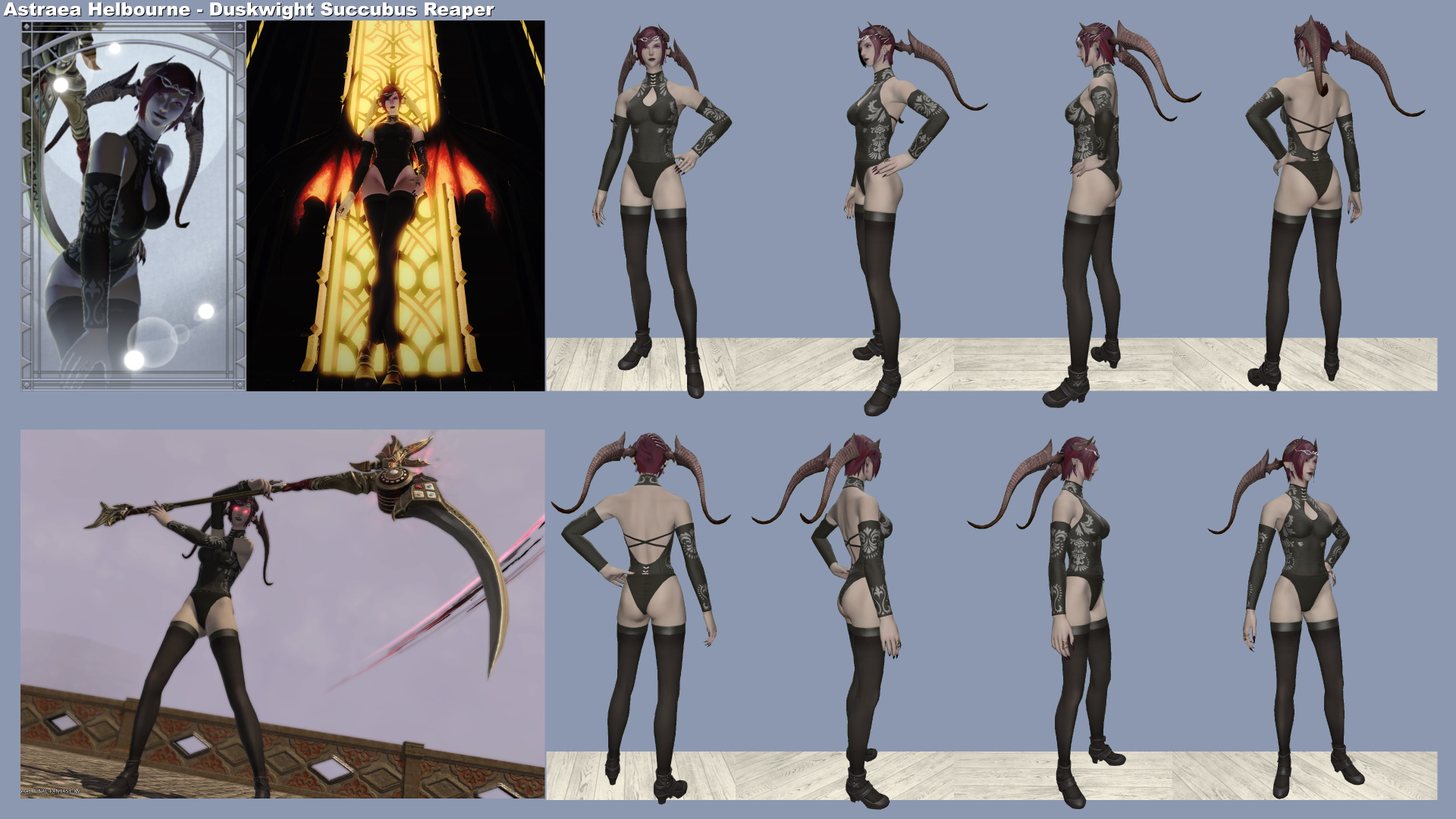 Reference sheet of Astraea Helbourne in her Succubus (RPR) glam.