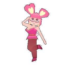 Turnaround animation of TenLegBug's OC Tia, a pretty pale woman with pink/yellow hair and a bunny tail and ears. She wears a short pink dress with a belt, matching heels, and stockings.