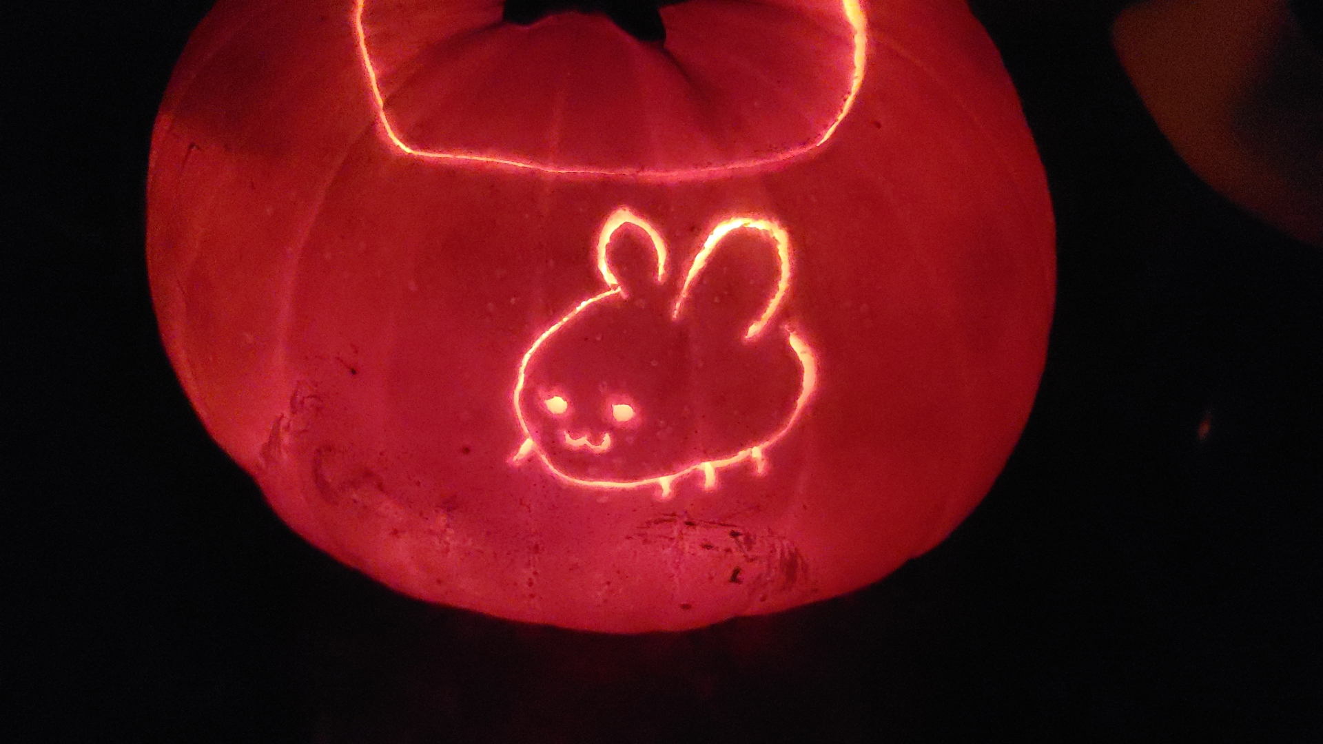 Secret Eggbug carved into the back of a jack-o-lantern.