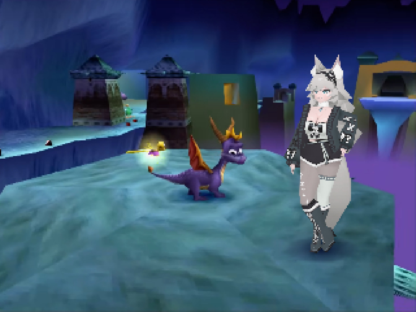 Faux screenshot from Spyro featuring Frost PSX standing to the side.