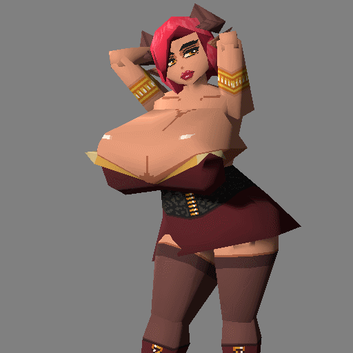 Hodela dances provocatively, her eyes locked forward as her gigantic boobs wiggle and jiggle.