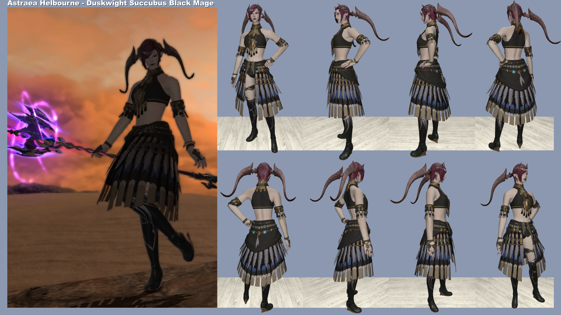 Reference sheet of Astraea Helbourne in her Sister of Ash (BLM) glam.